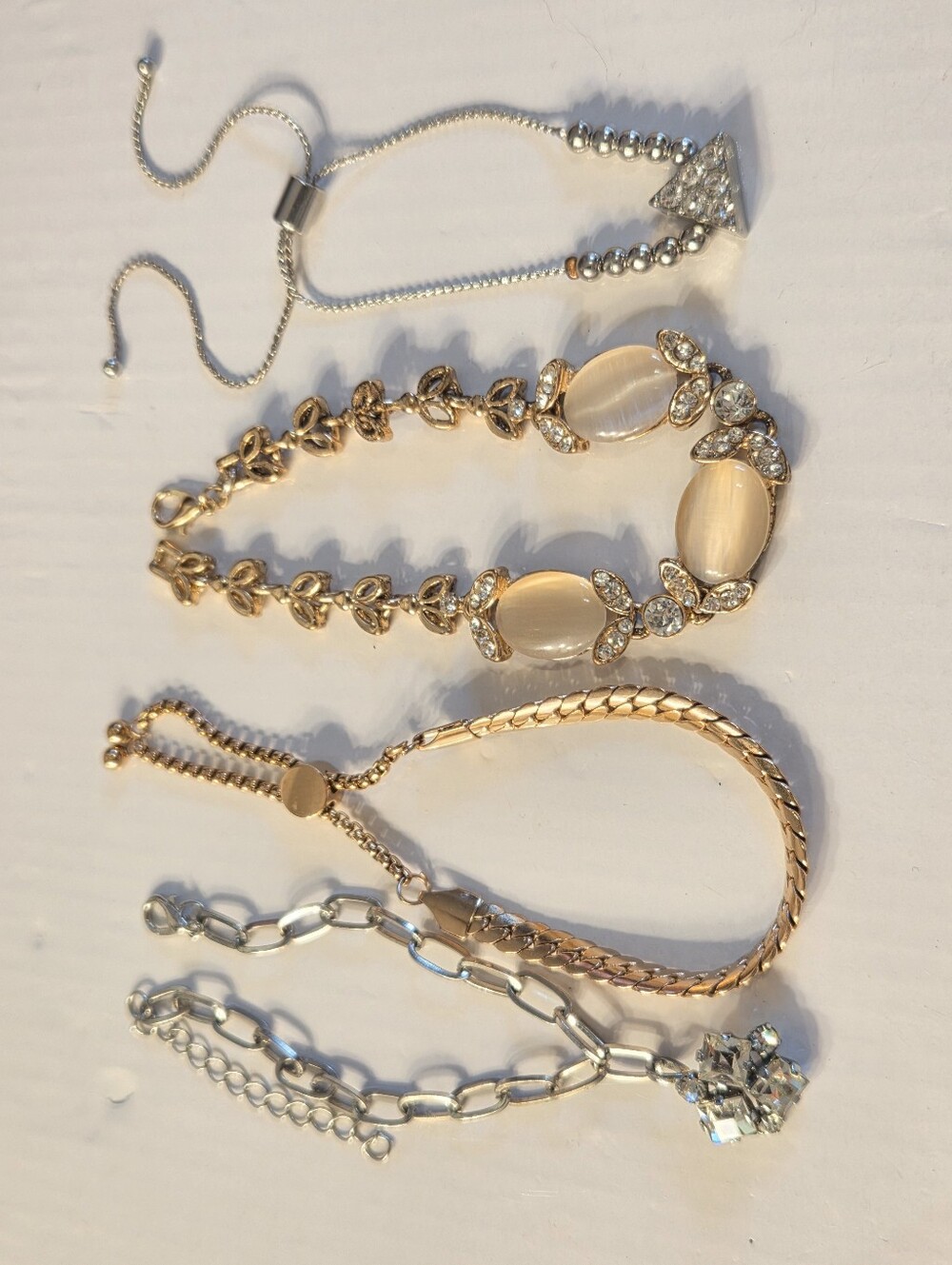 Gold and Silver Mixed-Metal Bracelet Set - Elegant Crystal Accents